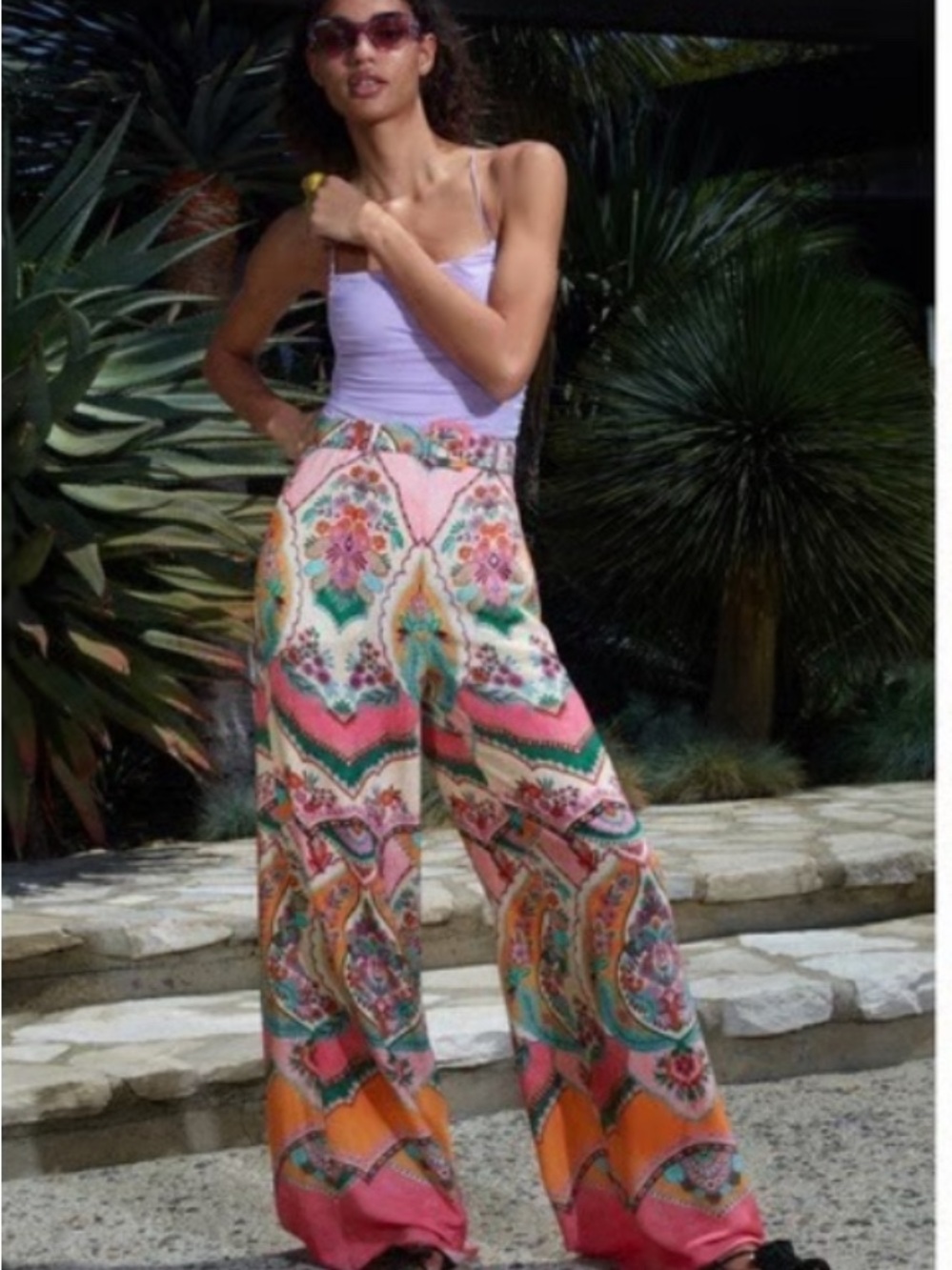 NWT RACHEL ZOE PALLAZZO BOHO PANTS PINK ORAGE MEDIUM